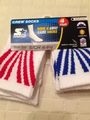 NEW 4 Pair S/Ch (6-9.5) Child Crew Socks Starter Home & Away Game Socks White