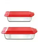 PYREX Set 4 Pc 2 Glass Baking Dish 3" Depth With 2 Lids 5 Qt 3.1 Qt.