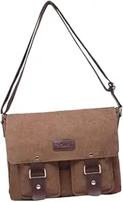 [TINEASUR] Canvas Messenger Bag for Men Men's Shoulder Bag Retro Briefcase Large Satchel Brown Pu and Cotton Lining