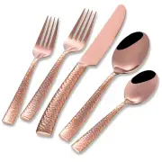 Silverware Rose Gold Hammered Heavy Flatware Set Cutlery Set Stainless Steel ...
