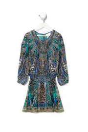 KIDS RELAXED SHIRRED WAIST DRESS 4-10 ANIMAL ARMY