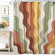 YoKii Retro Vintage Groovy Fabric Shower Curtain Aesthetic Orange Yellow Terracotta Hippie Trippy Mid-Century Abstract Art Bathroom Shower Curtain Set with Hooks Heavy Duty, 72x72