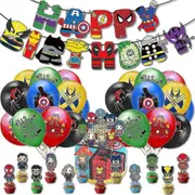 Superhero Kids Birthday Party Decorations Supplies, Spider-man, Iron Man, Captain America Balloons, Banner, And Cupcake Toppers -NMAOV