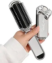 Portable Travel Brush,2 Pcs Travel Hair Brush with Mirror,Mini Hair B-rush,Foldable H-air Detangling B-rush with M-irror,Small Foldable Hairbrush,Compact H-air Comb with Mirror,Mini Pocket Size Comb