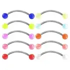 Surgical Steel Curved Barbell Tongue Ring 16 Gauge U/V Ball - 10 Pack