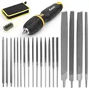 22Pcs Metal File Set - Needle Small Files 12 Pcs With Carry Case, Flat/Triangle/Half-Round/Round Files, 3 Screwdriver Heads, Brush, Rubber Handle for Wood Metal Carving