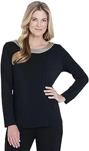 [LIZ JORDAN] Womens - Tops - Summer - Basic - Black - Long Sleeve - Boat Neck - Relaxed Fit - Length Regular - Office Wear - Casual Work Clothes