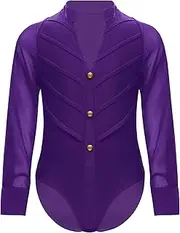 [TiaoBug] Kids Boys Latin Ballroom Dance Leotard Long Sleeve Button Shirt Salsa Tango Dance Bodysuit for Competition