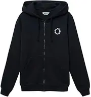 [WINKIKI Kids Wear] Children's Teenagers Unisex Boys Girls Hooded Hoodie with Zip Closure, Long Sleeves, with Split Kangaroo Pocket and Ribbed Cuffs - Black