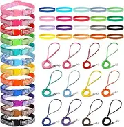 YFDFFSDCY 44Pcs Striped Dog Collar and Leash Set with Puppy ID Whelping Collars Quick Release Adjustable Dog Collar Hook and Buckle Colored Soft Nylon Puppy Collars Leashes for Litter Small Medium Dog