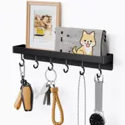 Black Key Holder - Self Adhesive Rack with Stainless Steel Hooks for Wall Decor
