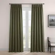 HPD Half Price Drapes Faux Linen Room Darkening Curtains for Bedroom 84 Inches Long (1 Panel), 25W x 84L French Pleated Curtains for Living Room - Linen Curtain for Home Decor, Khaki Green