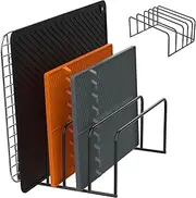 2 Pack Cutting Board Organizer, Cutting Board Holder Rack with 5 Slots, Baking Cookie Pan Sheets Cooling Racks Storage Stand, Space Saving Bakeware Storage Organizer for Kitchen Cabinet Countertop