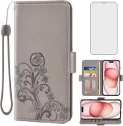 Compatible with iPhone 15 Plus 6.7 inch Wallet Case and Tempered Glass Screen