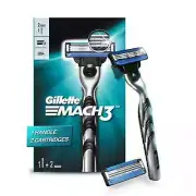 Gillette Mach 3 (Handle + 2 Cartridges) Razor Men with 3 Anti-Friction blades