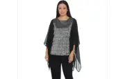 Bob Mackie's Sequin Top with Chiffon Side Panels Silver Large A344977 QVC