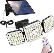 Solar Outdoor Lights, Waterproof 112 LED Security Lights with Remote Control, 3 Heads Motion Sensor Lights, 270° Wide Angle Flood Wall Lights with 3 Modes for Patio Porch Garden Yard Pathway