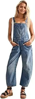 [Kedera] Women's Denim Overall Casual Straight Wide Leg Bib Jeans Overall Adjustable Straps Denim Romper Stretch Jumpsuits