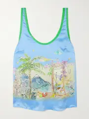 [ALÉMAIS] ALÉMAIS - + Anouk Colantoni Printed Silk-satin Tank - Light blue - US2 US 2 Blue