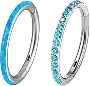 [Heuvipens] 2pc G23 Titanium 6/8/10/12mm Nose Ring Opal Multi Zircon Hoop Hinge Septum Ear Lobe Daith Body Piercing