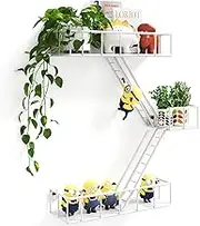 Metal Fire Escape Ladder Shelf Wall Storage, 3-Tier White Fire Escape Wall Shelves with Baskets, New York Action Figurine Display Shelf, Rustic Floating Decorative Wall Shelves for Any Room