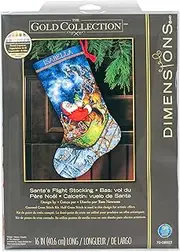 Dimensions Gold Collection Counted Cross Stitch 'Santa's Flight' Personalized Christmas Stocking Kit, 16 Count Grey Aida, 16''