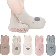 [CHOUYOUAGAIN] Unisex Baby Non Slip Grip Socks, Soft Children Floor Socks Toddler Knee High Anti Skid Crew Slipper Crawling Socks Newborn Cartoon Socks for 0-1 Year Old Girls Boys Kids (L)