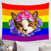 Rainbow Flag Adorable Flowery Kitten Tapestry