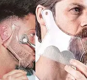 2PCS Clear Men's Beard Shaping Tool Template with Inbuilt Comb,Multi-liner Edges for Curve Straight Neckline Goatee Sideburns
