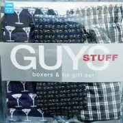 Guys Stuff Boxers L Silk Tie Gift Set Blue Martini Green Plaid Olive New