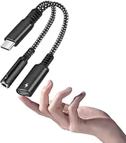 USB C to 3.5mm Headphone and Charger Adapter,with PD 60W Fast Charging 2-in-1USB C to Aux Audio Jack Hi-Res DAC Dongle Cable Compatible with Pixel 4 3 2 XL, Galaxy S22 S21 S20+ Note 20 10 Plus (black)