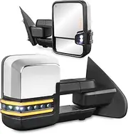Towing Mirrors Compatible for 2014-2018 Chevrolet Silverado, GMC Sierra 1500,15-18 2500 HD/3500 HD w/Sequential Turn Signal,Dotted white running lights Power Heated Mirror-Chrome