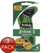 3 x Schick Xtreme 3 Disp Sens Razor 4Pk