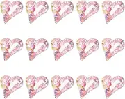 sourcing map 15 Pcs 3D Heart AB Pink Nail Rhinestones 12x13mm K9 Glass Crystal Rhinestones Pointed Back Crooked Heart Gems for Nail Charm Art DIY Craft