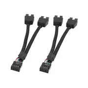 2Pcs Computer Motherboard USB Extension Cable 9 Pin 1 Female to 2 Male Y Splitter Audio HD Extension Cable for PC DIY Black