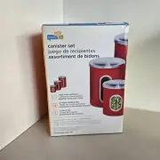 Honey Can Do Red Three-Piece Set of Nesting Stainless Steel Kitchen Canisters