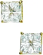 [JewelryWeb] 14k Yellow Gold 5x5mm 4 Segment Square CZ Simulated Diamond Basket Set Earrings Stud Earring for Women