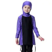 Kids Girls Muslim Islamic Swimwear Swim Suit Modest Burkini Bathing Full Cover Purple 7-8 Years