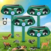 2025 Upgraded Solar Ultrasonic Animal Repeller Outdoor Cat Repellent Deer Repellent Devices, Animal Deterrent Device for Rabbit Raccoon Dog Squirrel Coyote Rodent Skunk for Yard Garden Farm (4)