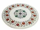12" antique white Marble side Coffee Table Top pietra dura round Inlay lapis k22