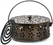 Mosquito Coil Holder Black, Metal Incense Burner with Handle and Lid,Incense Holder Portable for Home, Garden,Camping, Travel and Fishing (Brown)