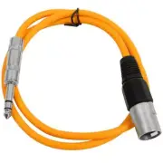 Seismic Audio Orange 2 Foot XLR Male to TRS Patch Cable Cord