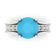 2.89ct Round Cut Turquoise Stone Promise Bridal Band set Sliding 14k White Gold