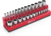 Olsa Tools Magnetic Socket Holder 1/4-inch Drive Holds 26 Sockets Metric Red