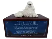 Beautiful Paulownia Wood Personalized Urn With White Poodle Figurine