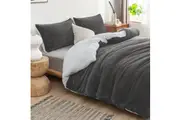 Luxor 2 in 1 Teddy Fleece Sherpa Duvet Cover Set and Blanket Charcoal