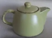 Chartreuse Green Teapot Hand Painted w/ Brown Brushstroke Detail Matte Finish