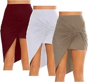 [Simlu] Womens Drape up Stretchy Asymmetrical High Low Short Mini Bodycon Pencil Skirt