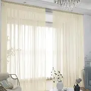 LONGTAI Window Light Yellow Sheer Curtains 108 Inches Long 2 Panels Sheer Curtain Basic Rod Pocket Panel for Bedroom Children Living Room Yard Kitchen (Light Yellow, 52" W x 108" L | 2 pcs)