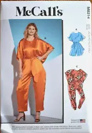 MCCALLS PATTERN 8314 JUMPSUIT ROMPER MISSES SIZES LARGE XLARGE XXLARGE UNCUT